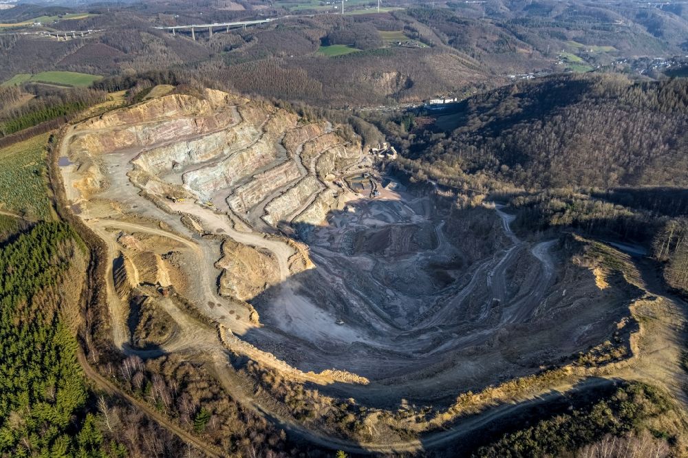 Hagen from above - Site and tailings area of the gravel mining Im Hamperbach in the district Dahl in Hagen at Ruhrgebiet in the state North Rhine-Westphalia, Germany