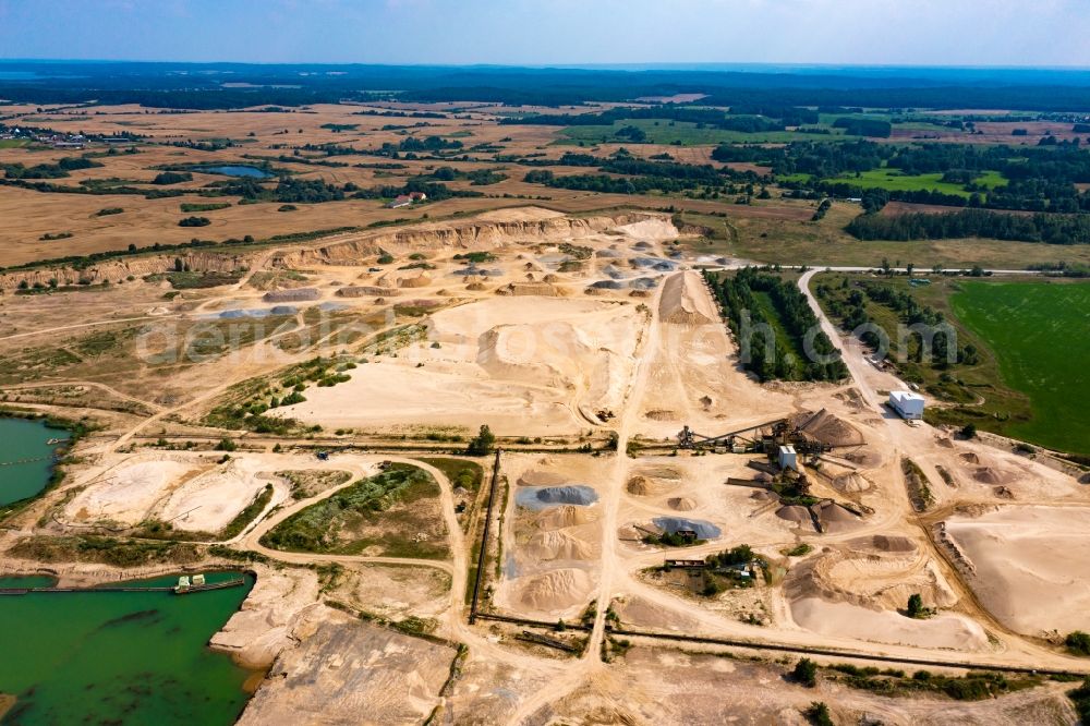 Aerial photograph Ziethen - Site and tailings area of the gravel mining Kiesgrube Althuettendorf in Ziethen in the state Brandenburg, Germany