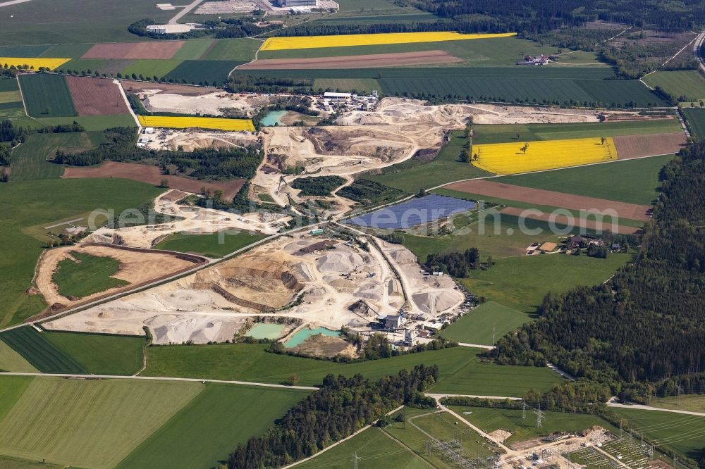 Aerial image Gauting - Site and tailings area of the gravel mining Kieswerk Unterbrunn Balthasar Trinkl KG in Gauting in the state Bavaria, Germany