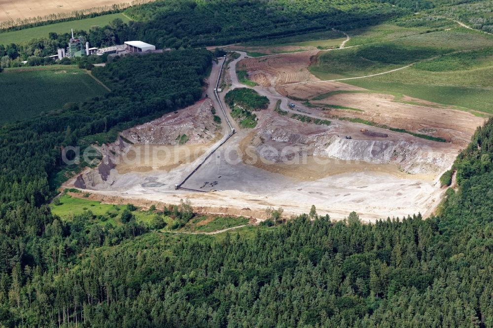 Planegg from the bird's eye view: Site and tailings area of the Glueck gravel mining in Planegg in the state Bavaria, Germany