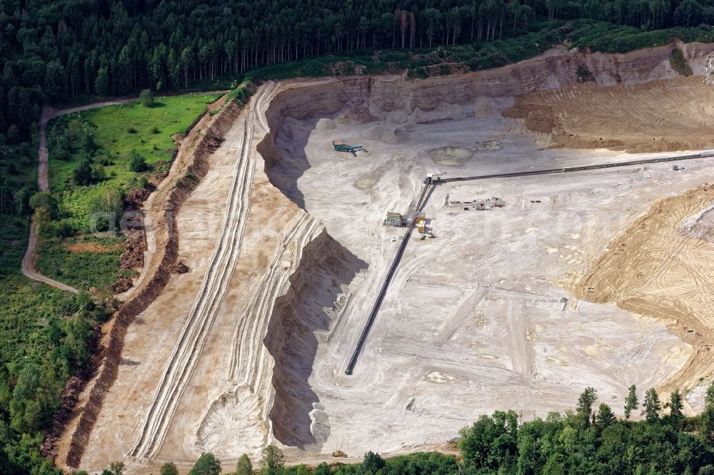 Planegg from above - Site and tailings area of the Glueck gravel mining in Planegg in the state Bavaria, Germany