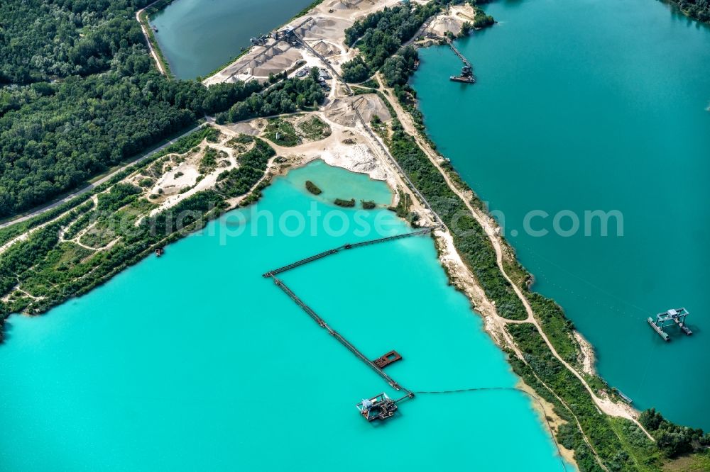Aerial photograph Neuried - Site and tailings area of the gravel mining RMKS RHEIN MAIN KIES UND SPLITT GMBH & CO. KG in Neuried in the state Baden-Wurttemberg, Germany