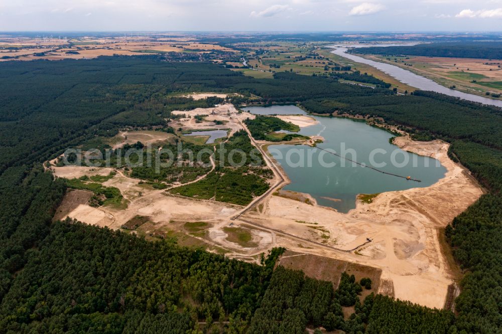 Aerial image Bad Freienwalde (Oder) - Site and tailings area of the gravel mining Sand + Kies Union GmbH factory Hohensaaten in Bad Freienwalde (Oder) in the state Brandenburg, Germany
