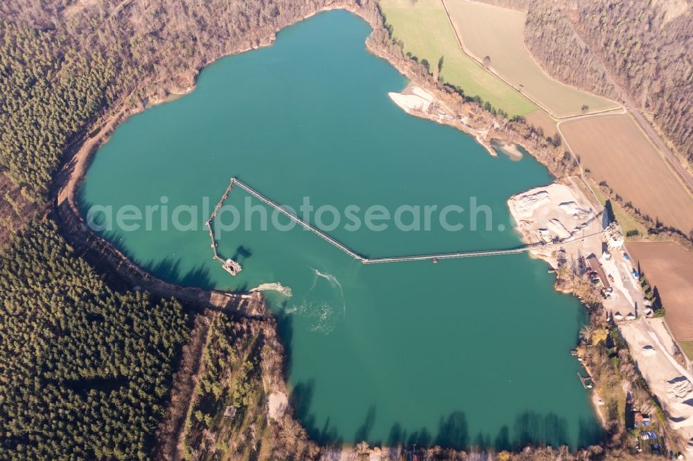 Aerial photograph Weingarten (Baden) - Site and tailings area of the gravel mining von Scherrieble Kieswerk on Weingarten lake in Weingarten (Baden) in the state Baden-Wurttemberg, Germany