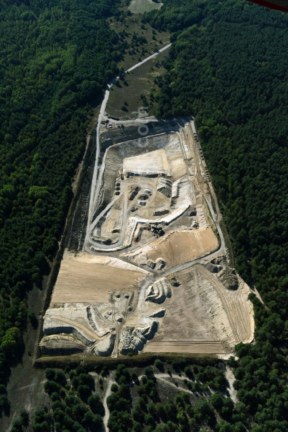 Aerial image Schöneiche - Site and tailings area of the gravel mining in Schoeneiche in the state Brandenburg