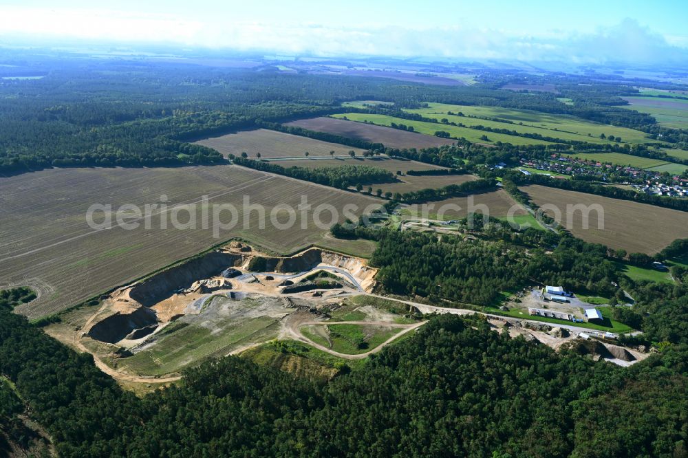 Aerial photograph Vellahn - Site and tailings area of the gravel mining in Vellahn in the state Mecklenburg - Western Pomerania, Germany