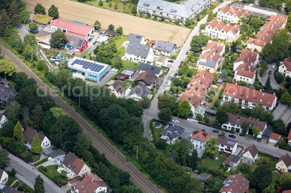 Aerial photograph München - Kiesel Solution GmbH, Gesellschaft fuer Gas, Wasser, Heizung und Gebaeudetechnik Office building on Aubing-Ost-Strasse in Munich in the state Bavaria, Germany