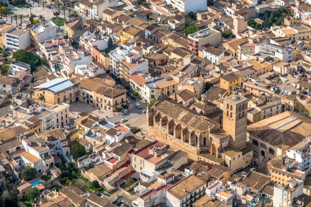 Felanitx from the bird's eye view: Church building in ParrA?quia de Sant Miquel Old Town- center of downtown in Felanitx in Balearische Insel Mallorca, Spain