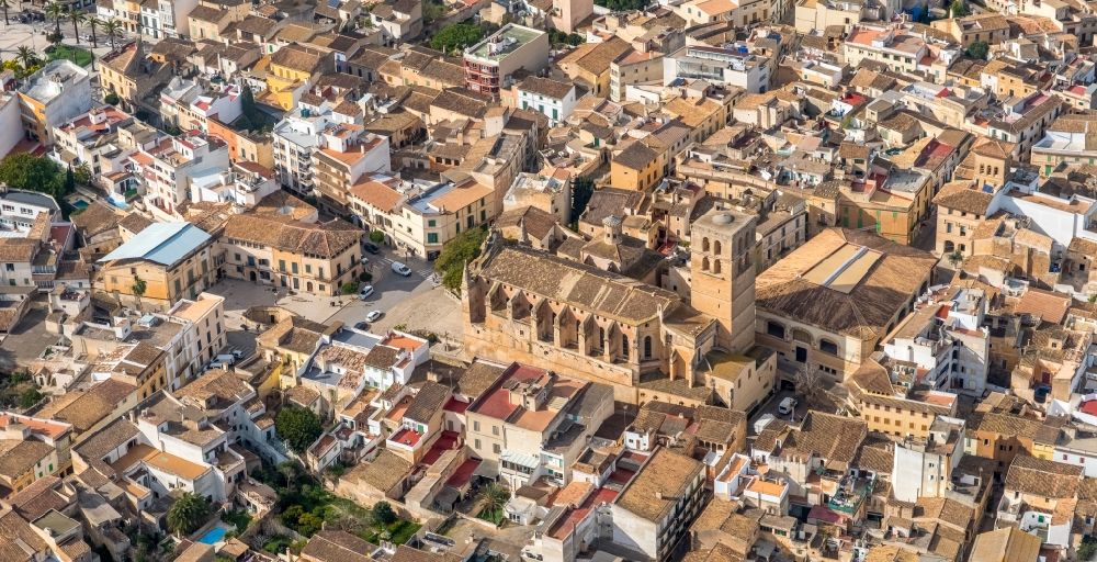 Aerial image Felanitx - Church building in ParrA?quia de Sant Miquel Old Town- center of downtown in Felanitx in Balearische Insel Mallorca, Spain
