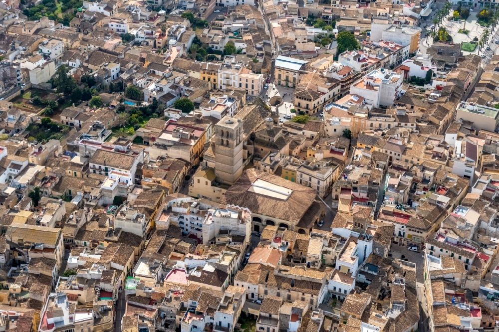 Aerial image Felanitx - Church building in ParrA?quia de Sant Miquel Old Town- center of downtown in Felanitx in Balearische Insel Mallorca, Spain