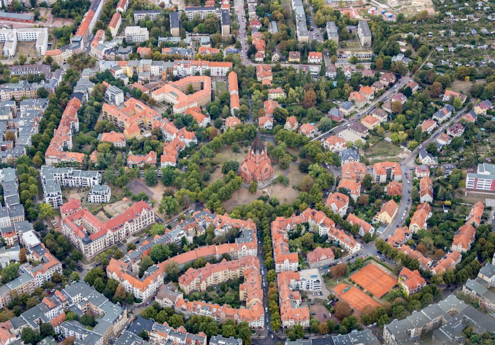 Halle (Saale) from the bird's eye view: Church of St. Paul's Church in St. Paul district of Halle Saale in Saxony-Anhalt