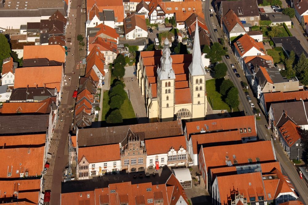 Lemgo from above - View of the church Sankt Nicolai in Lemgo in the state of North Rhine-Westphalia