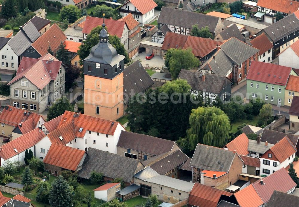 Keula from the bird's eye view: Church Sankt Trinitatis and historic city center in Keula in Thuringia