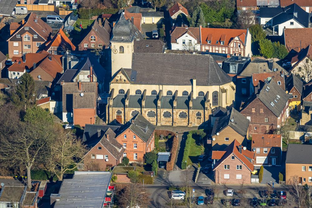 Aerial image Bork - Church building St. Stephanus on place Kirchplatz in Bork in the state North Rhine-Westphalia, Germany