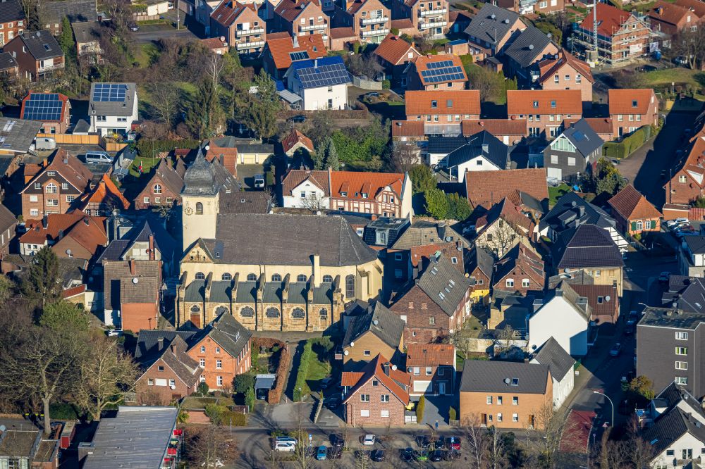 Aerial photograph Bork - Church building St. Stephanus on place Kirchplatz in Bork in the state North Rhine-Westphalia, Germany