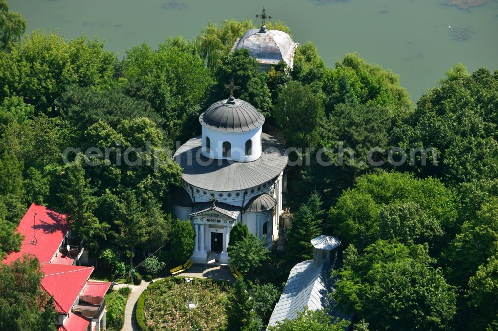 Bukarest from above - Church on the banks of Lacul Tei in the city center of the capital, Bucharest, Romania