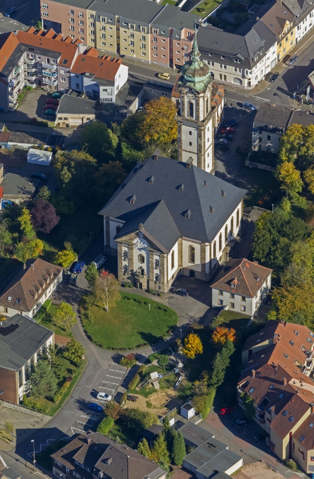 Völklingen from above - Church of Reconciliation in Völklingen Saarland