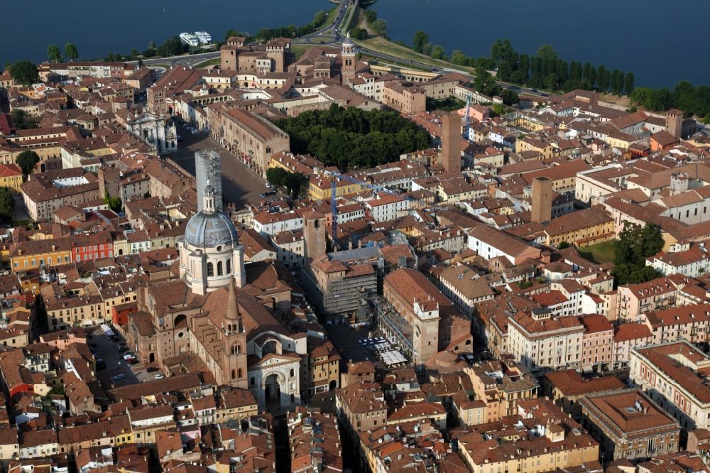 Mantua from the bird's eye view: Church building of the cathedral in the old town in Mantua in Lobardy, Italy