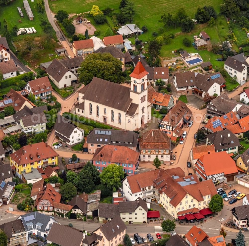 Münchweier from the bird's eye view: Church building in the village of in Muenchweier in the state Baden-Wuerttemberg, Germany