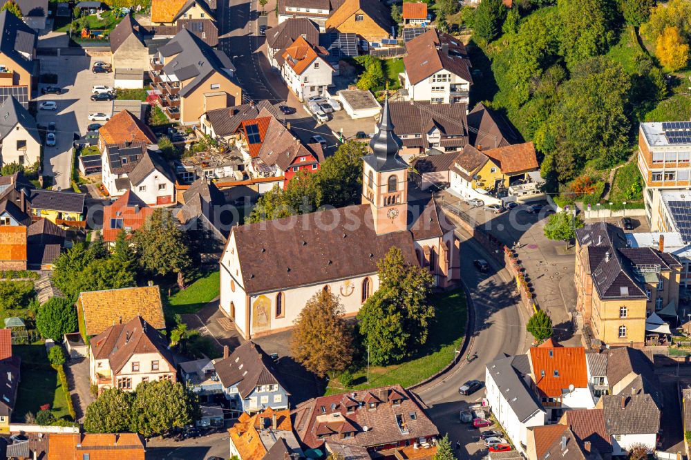 Aerial photograph Kippenheim - Church building Evangelische Friedenskirche in Kippenheim in the state Baden-Wurttemberg, Germany