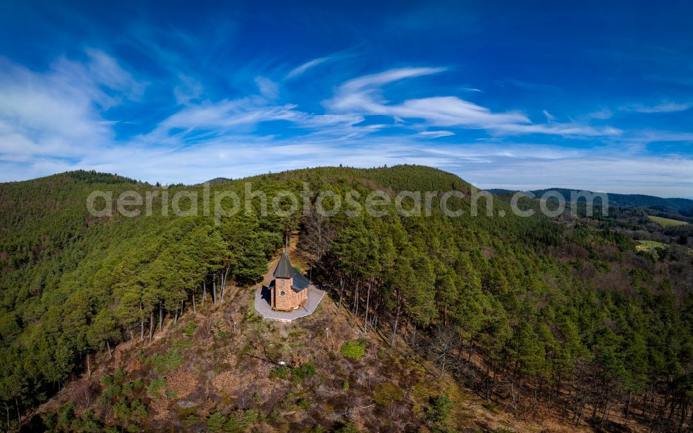 Birkenhördt from above - Churches building the chapel in a forest area in Birkenhoerdt in the state Rhineland-Palatinate, Germany