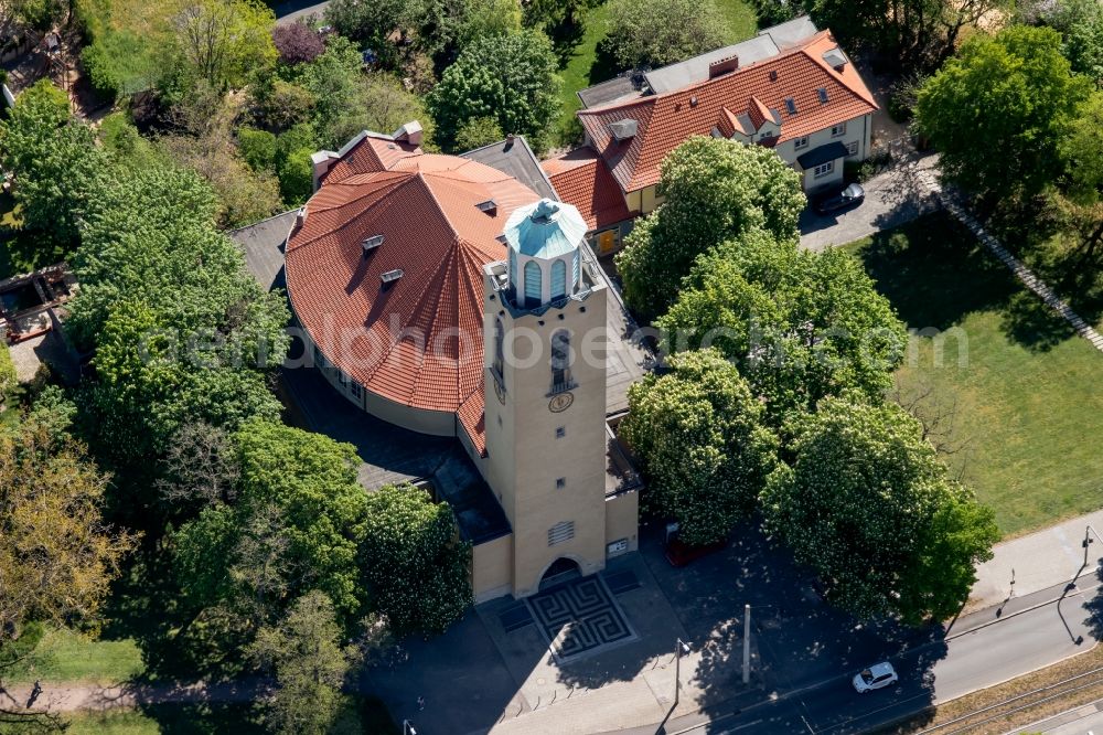 Erfurt from the bird's eye view: Church building Lutherkirche in the district Andreasvorstadt in Erfurt in the state Thuringia, Germany