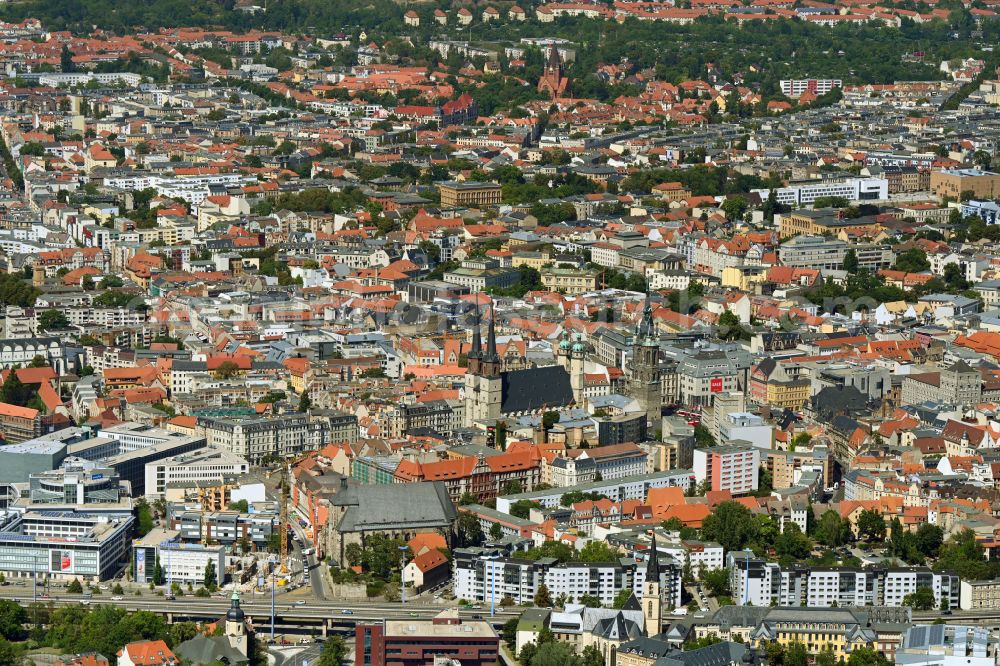 Aerial image Halle (Saale) - Church building in Marktkirche Unser lieben Frauen Old Town- center of downtown in the district Mitte in Halle (Saale) in the state Saxony-Anhalt
