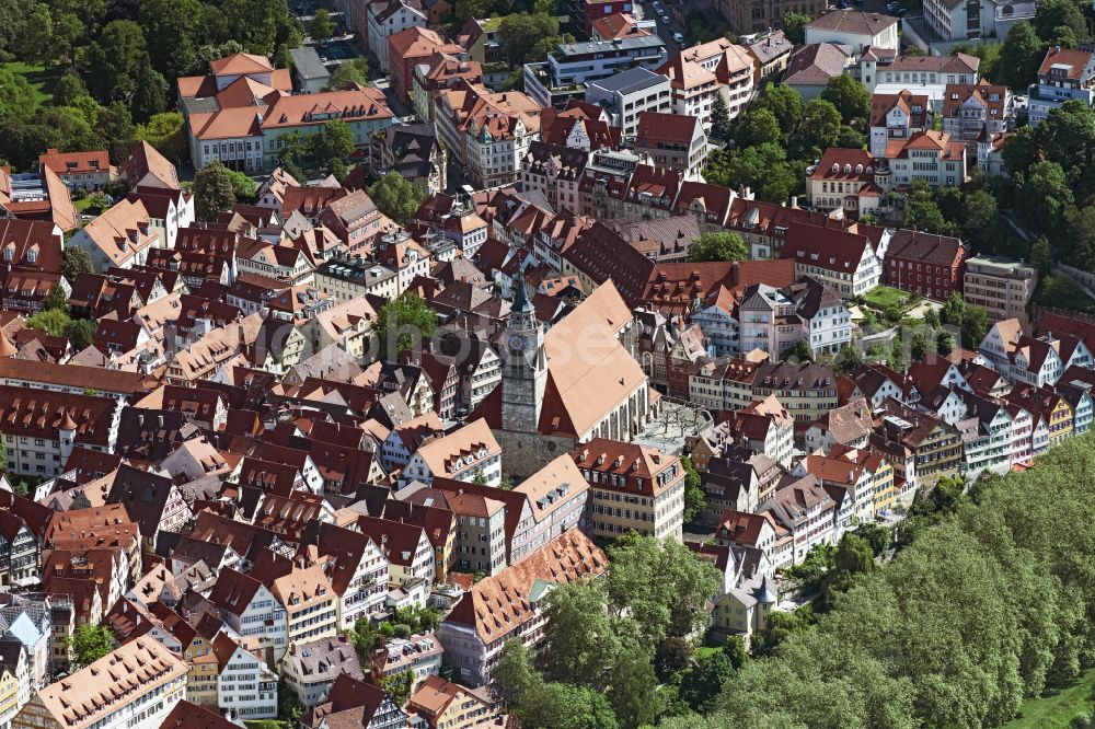 Aerial image Tübingen - Church building Stiftskirche St. Georg in Tuebingen in the state Baden-Wuerttemberg, Germany