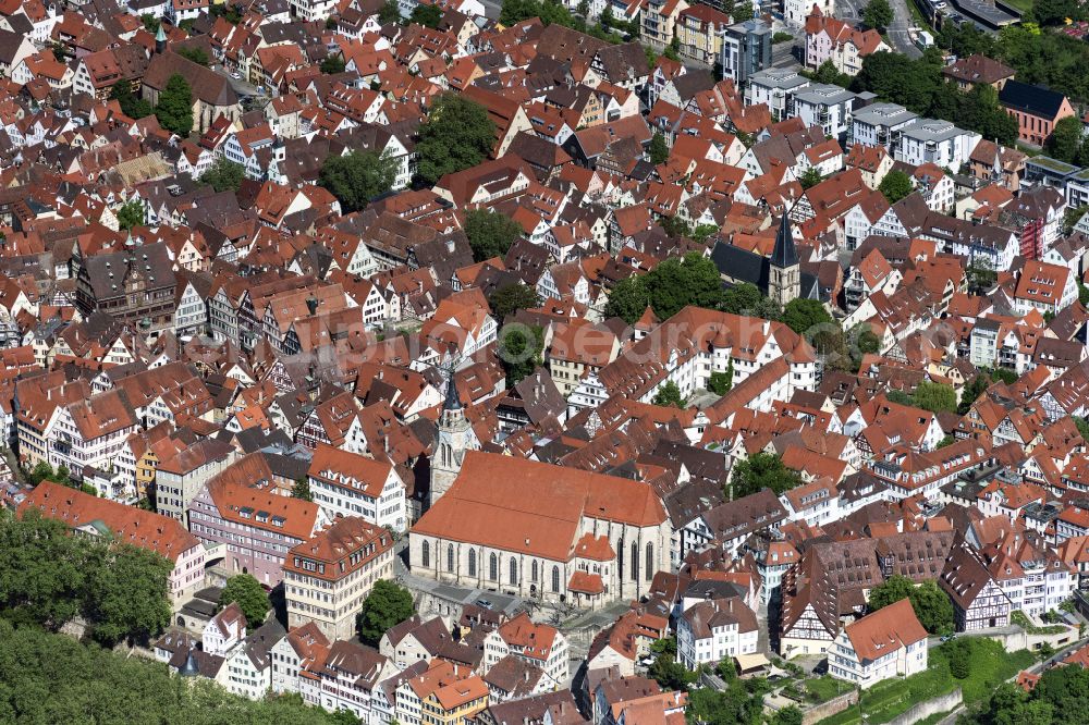 Aerial image Tübingen - Church building Stiftskirche St. Georg in Tuebingen in the state Baden-Wuerttemberg, Germany