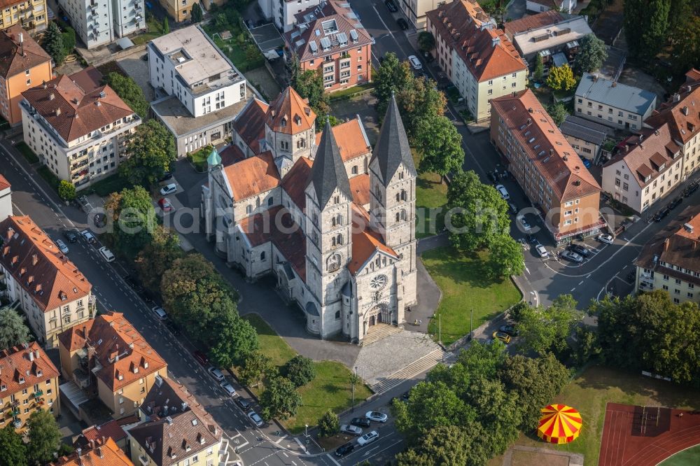 Würzburg from the bird's eye view: Church building St. Adalbero on the Weingartenstrasse in the district Sanderau in Wuerzburg in the state Bavaria, Germany