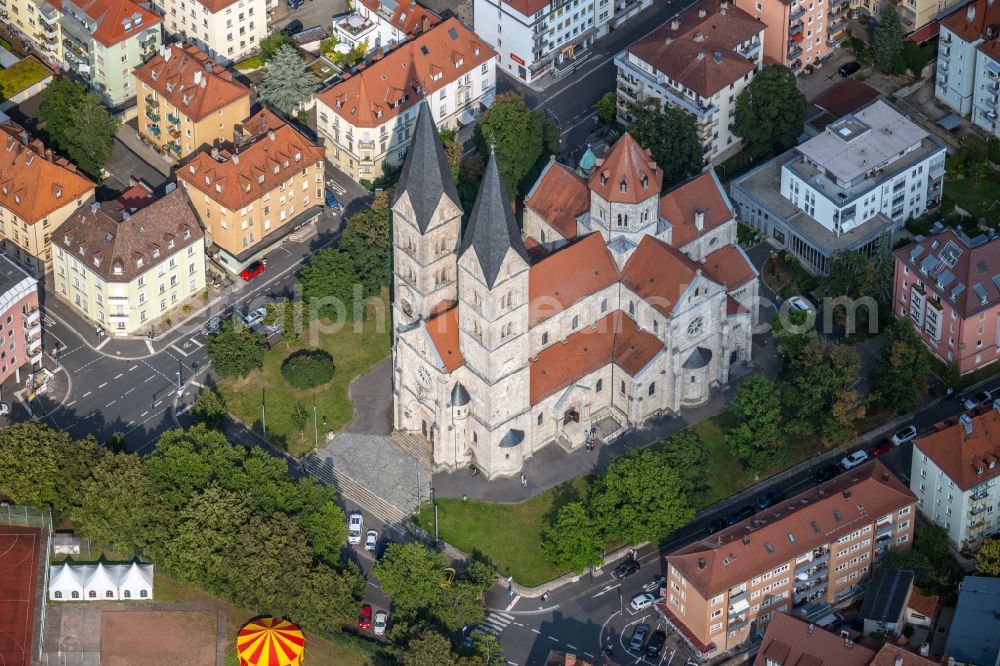 Aerial photograph Würzburg - Church building St. Adalbero on the Weingartenstrasse in the district Sanderau in Wuerzburg in the state Bavaria, Germany