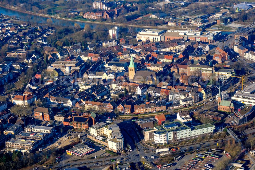 Aerial photograph Dorsten - Church building St. Agatha on Markt in Dorsten in the state North Rhine-Westphalia, Germany