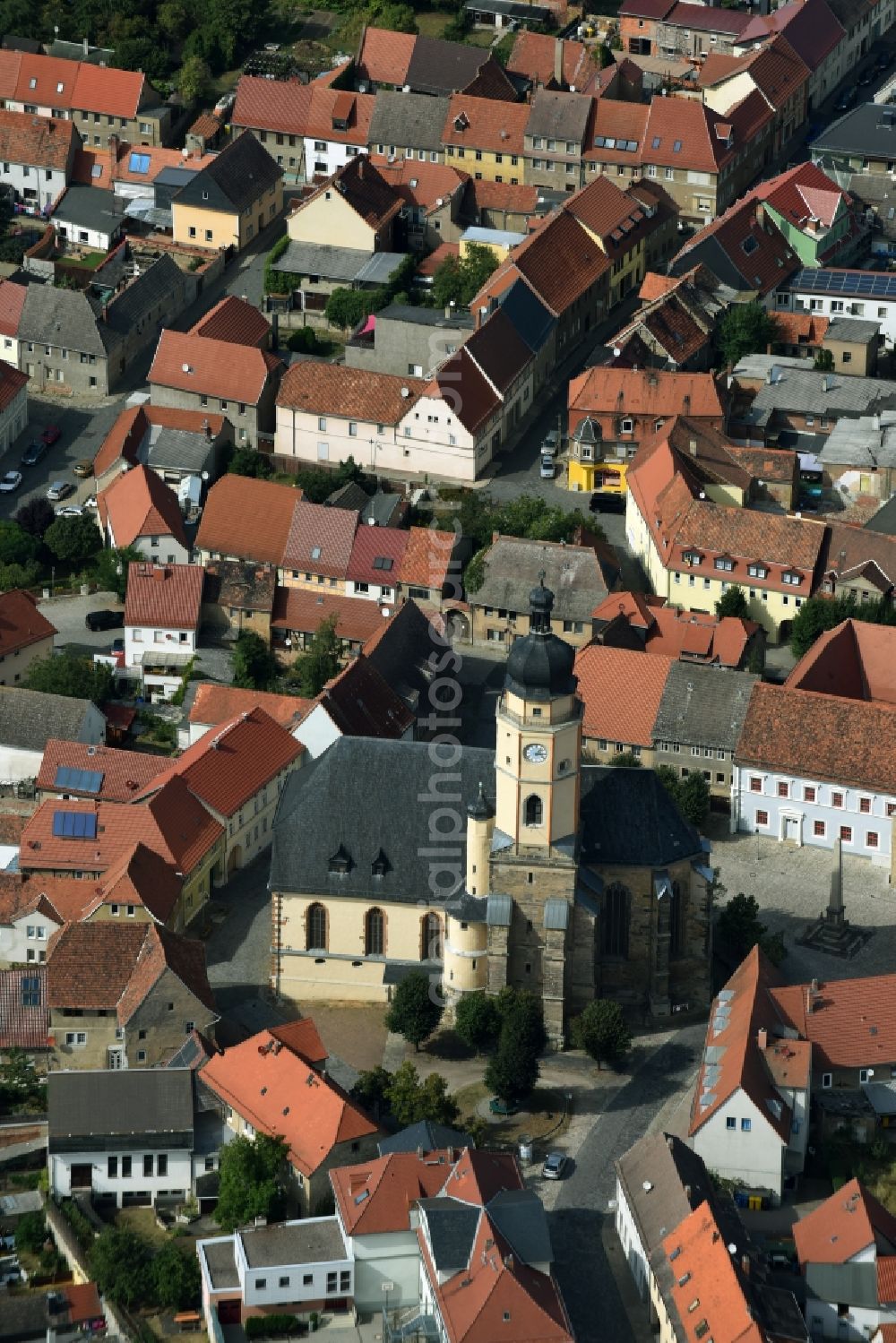 Aerial image Buttstädt - Church building in Old Town- center of downtown in Buttstaedt in the state Thuringia