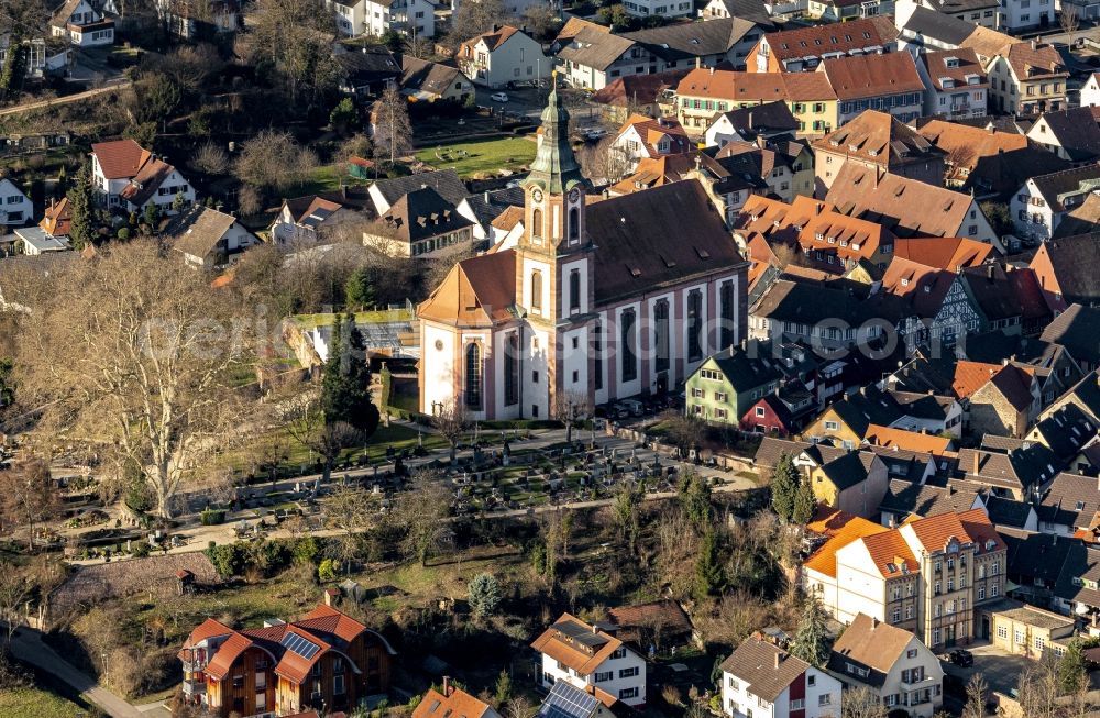 Ettenheim from above - Church building in Old Town- center of downtown in Ettenheim in the state Baden-Wurttemberg, Germany