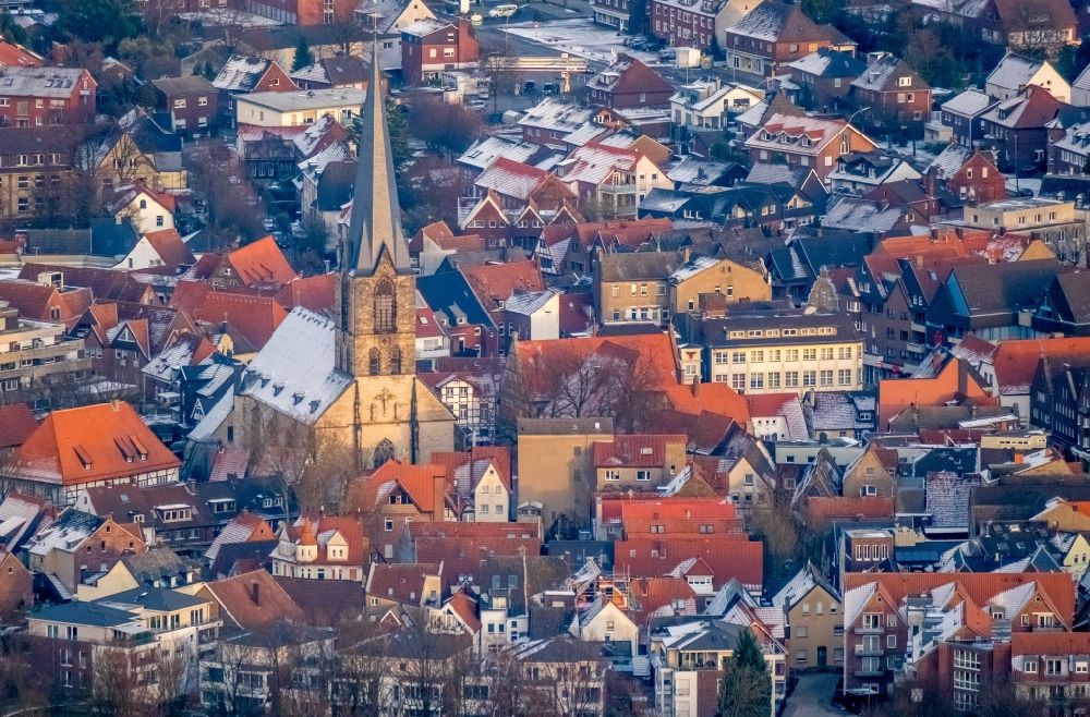 Aerial image Werne - Church building in Old Town- center of downtown in Werne in the state North Rhine-Westphalia, Germany