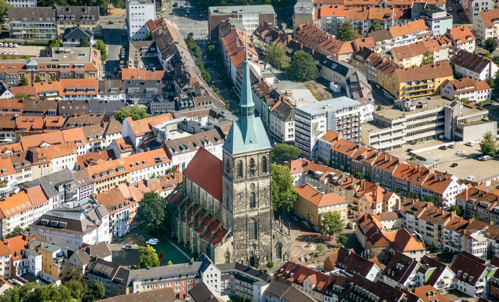 Aerial image Hildesheim - Church building in St. Andreas Old Town- center of downtown in Hildesheim in the state Lower Saxony, Germany