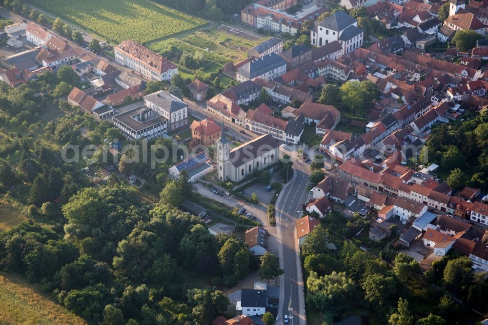 Kirchheimbolanden from above - Church building in Hl. Anna Old Town- center of downtown in Kirchheimbolanden in the state Rhineland-Palatinate, Germany