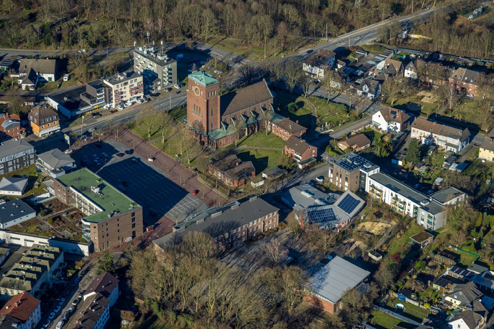 Aerial image Habinghorst - Church building St. Antonius on street Kirchstrasse in Habinghorst at Ruhrgebiet in the state North Rhine-Westphalia, Germany