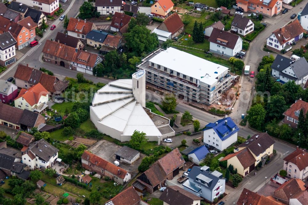 Aerial image Ettlingen - Church building of St. Antonius in the district Spessart in Ettlingen in the state Baden-Wurttemberg, Germany