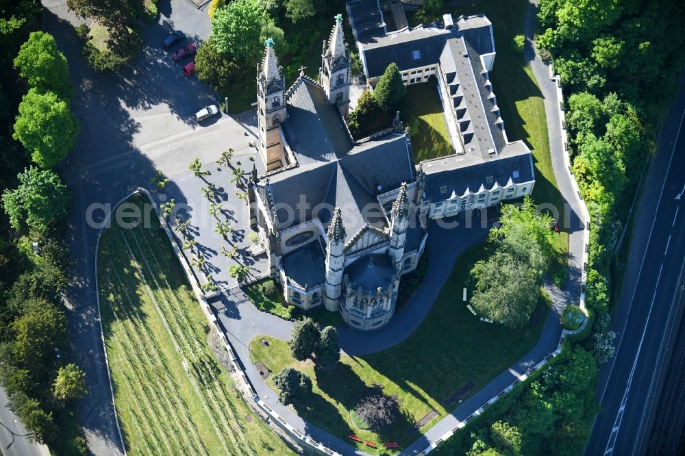 Aerial image Remagen - Church building Apolinaris Kirche on Apollinarisberg in Remagen in the state Rhineland-Palatinate, Germany