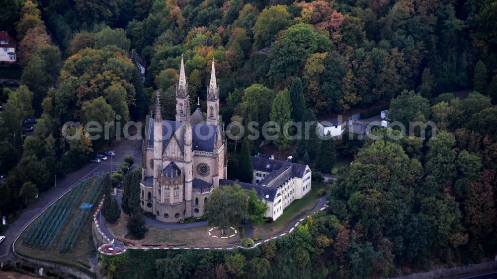 Remagen from above - Church building Apolinaris Kirche on Apollinarisberg in Remagen in the state Rhineland-Palatinate, Germany