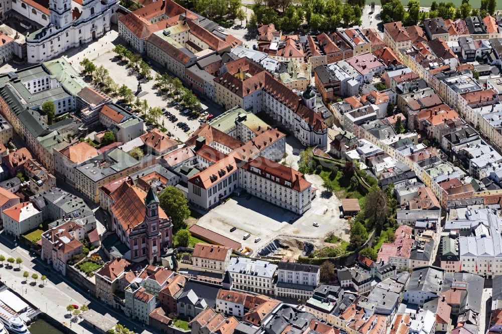 Aerial photograph Passau - Church building in and Archiv of Bistum Passau Old Town- center of downtown in Passau in the state Bavaria, Germany