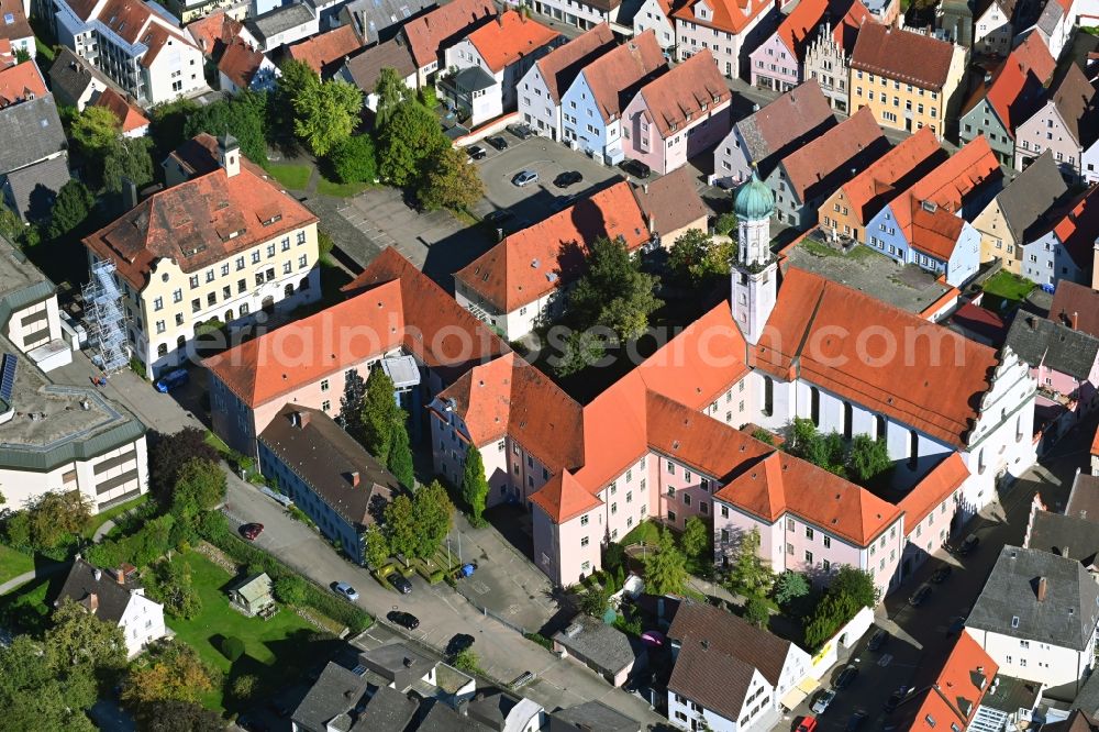 Aerial image Lauingen - Church building Augustinerkirche in Lauingen in the state Bavaria, Germany