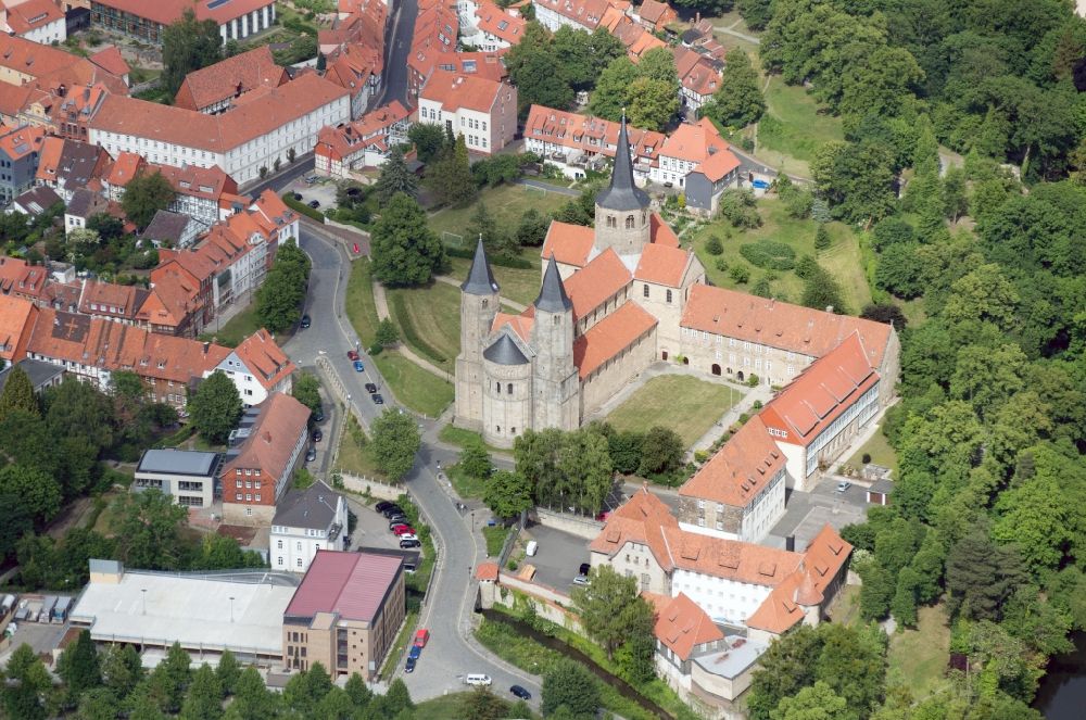 Hildesheim from above - Church building of the cathedral of Basilika St. Godehard in Hildesheim in the state Lower Saxony