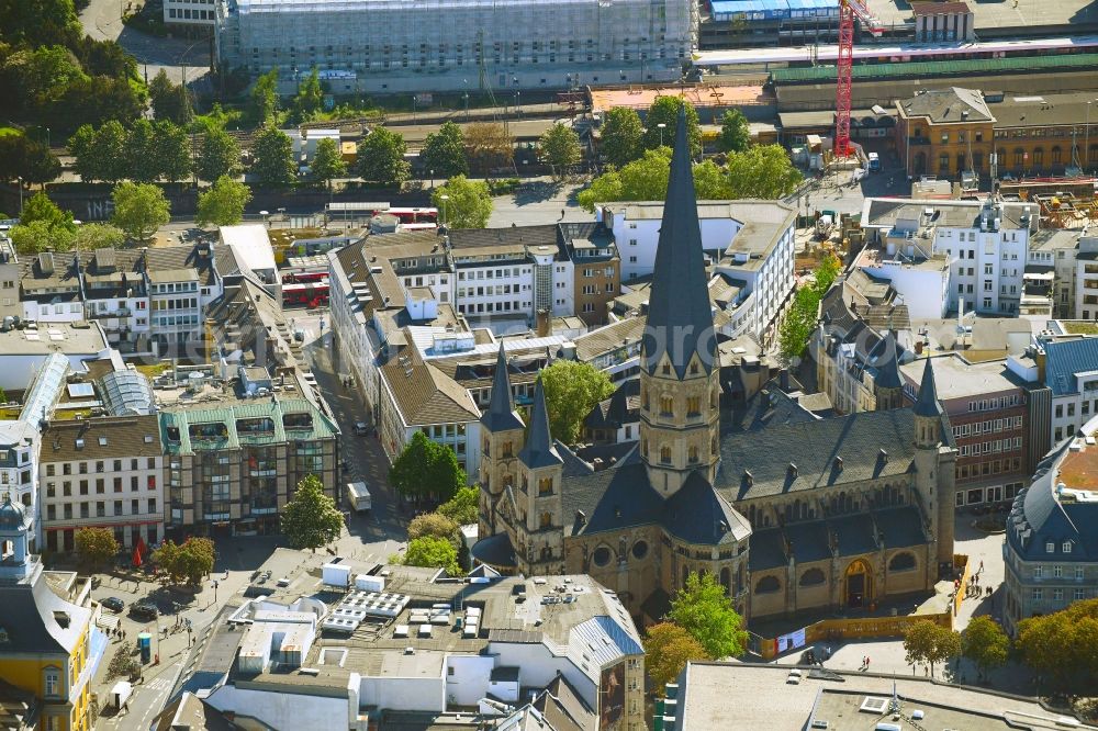 Bonn from above - Church building of the cathedral of Bonner Muenster on Muensterplatz in Bonn in the state North Rhine-Westphalia, Germany