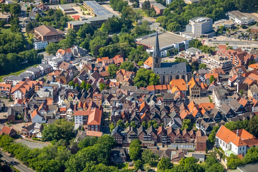 Aerial image Werne - Church building in of St. Christophorus Kirche Old Town- center of downtown in Werne in the state North Rhine-Westphalia, Germany