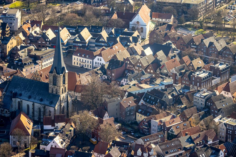 Werne from above - Church building in of St. Christophorus Kirche Old Town- center of downtown in Werne in the state North Rhine-Westphalia, Germany