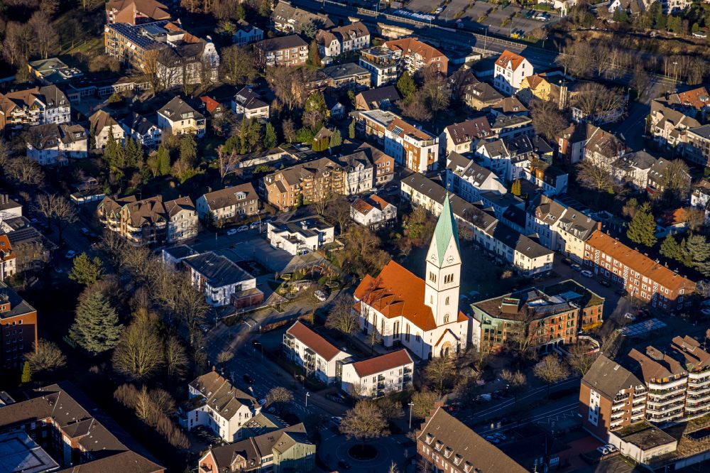 Gladbeck from above - Church building Christus Kirche in Gladbeck in the state North Rhine-Westphalia, Germany