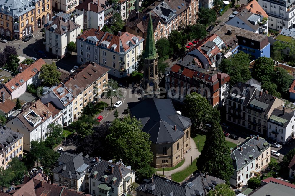 Aerial image Freiburg im Breisgau - Church building of Christuskirche in Freiburg im Breisgau in the state Baden-Wuerttemberg, Germany