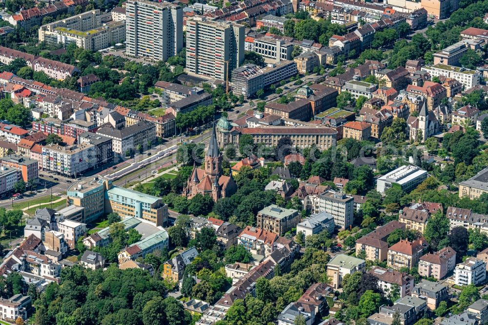 Aerial image Karlsruhe - Church building in the village of in Karlsruhe in the state Baden-Wuerttemberg, Germany